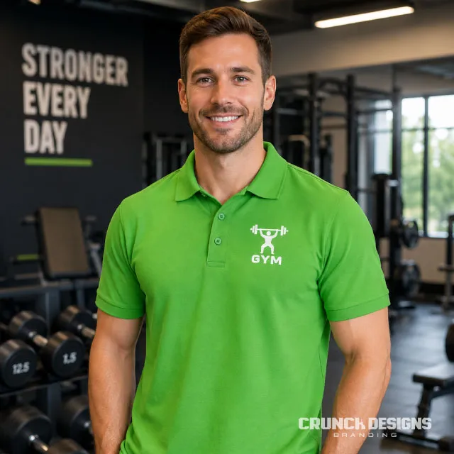 Branded promotional green polo shirt