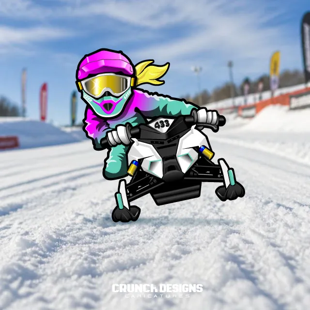 Bespoke ski mobile racing caricature