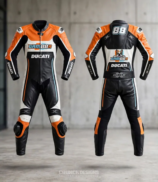 Custom Ducati race motorcycle leather suit design