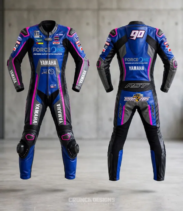 Custom Yamaha race motorcycle leather suit design