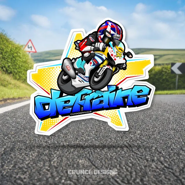 Bespoke race logo with motorcycle caricature